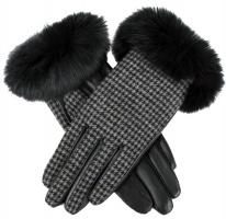 Dents - Eliza Women's Wool Lined Fabric & Hairsheep Leather Gloves with Fur Cuffs