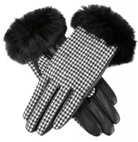 Dents - Eliza Women's Wool Lined Fabric & Hairsheep Leather Gloves with Fur Cuffs