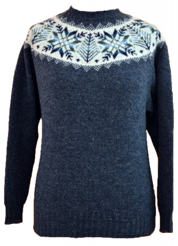 Westaway Ladies Real Shetland Fair Isle Yoke Crew Neck Pullover