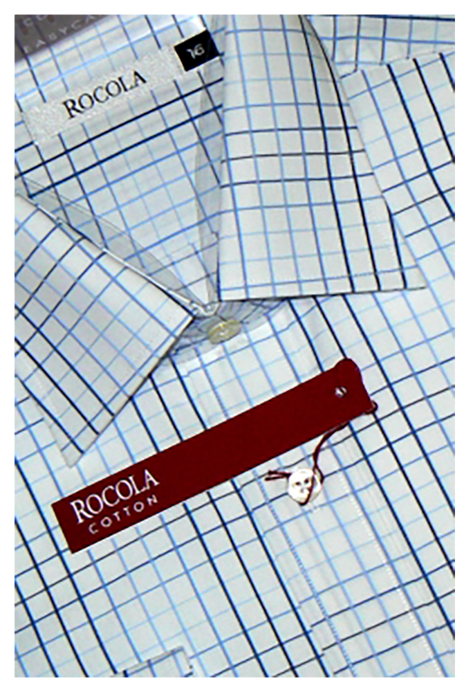 Rocola - Easycare white cotton shirt with a blue quare check